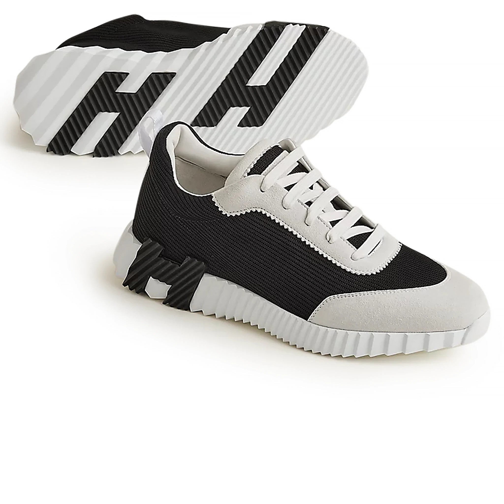 Sole view of Hermes Paris Bouncing Sneaker White Black